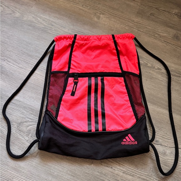 NWOT New Adidas Hot Pink Black Drawstring Backpack Bag - Picture 2 of 11